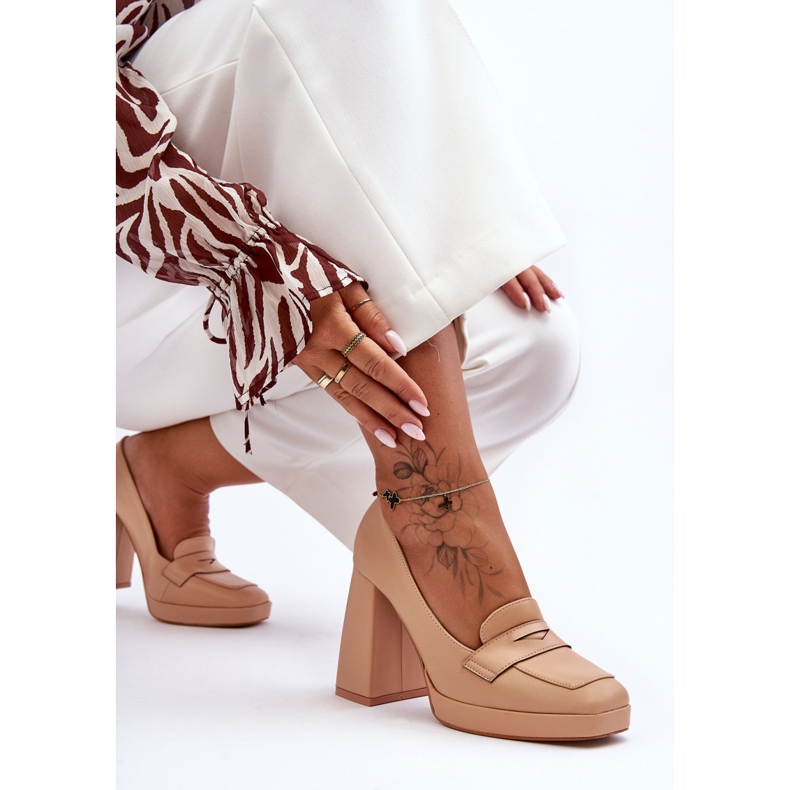 Décolleté in pelle con tacco alto Alisa nude beige 1