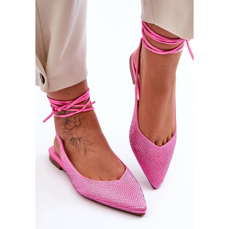PG1 Ballerine Stringate da Donna Impreziosite da Borchie Rosa Jange 1