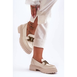 PG1 Mocassini Donna Con Plateau Con Decoro Beige Ameg 1