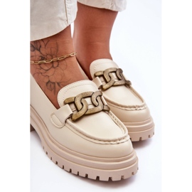 PG1 Mocassini Donna Con Plateau Con Decoro Beige Ameg 2