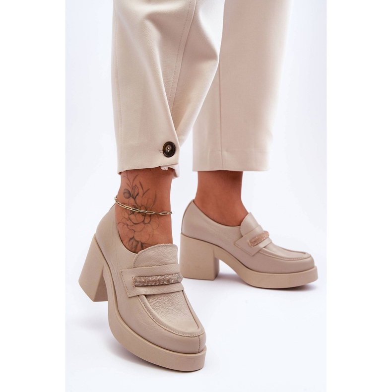 Lemar Scarpe In Pelle Sul Tacco Con Decoro Gelanor Beige 1