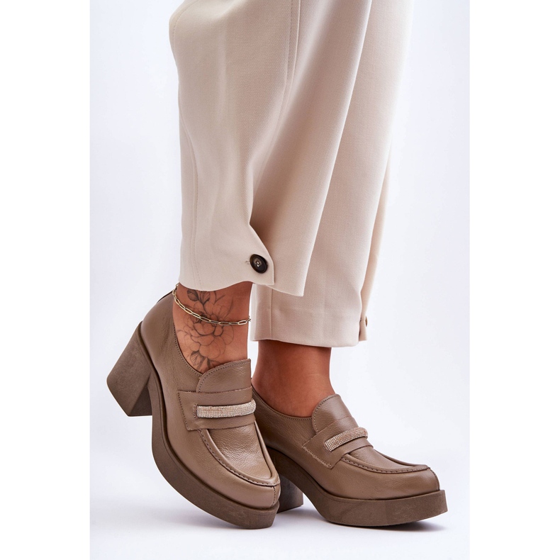 Lemar Francesina In Pelle Sul Tacco Con Decorazione Gelanor Beige Scuro 1