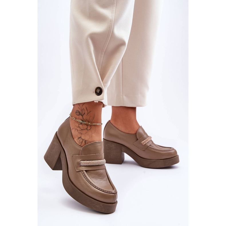 Lemar Francesina In Pelle Sul Tacco Con Decorazione Gelanor Beige Scuro 2