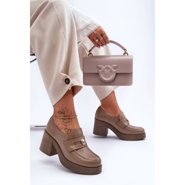 Lemar Scarpe Donna In Pelle Con Tacco Beige Scuro Dunadia 1