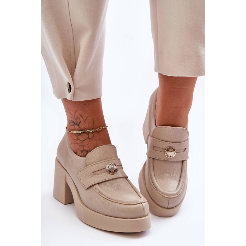 Lemar Scarpe Donna In Pelle Con Tacco Beige Dunadia 1