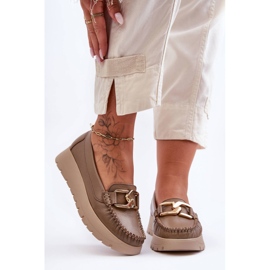 Lemar Mocassini con plateau in pelle con abbellimenti Dark Beige Desmond 1
