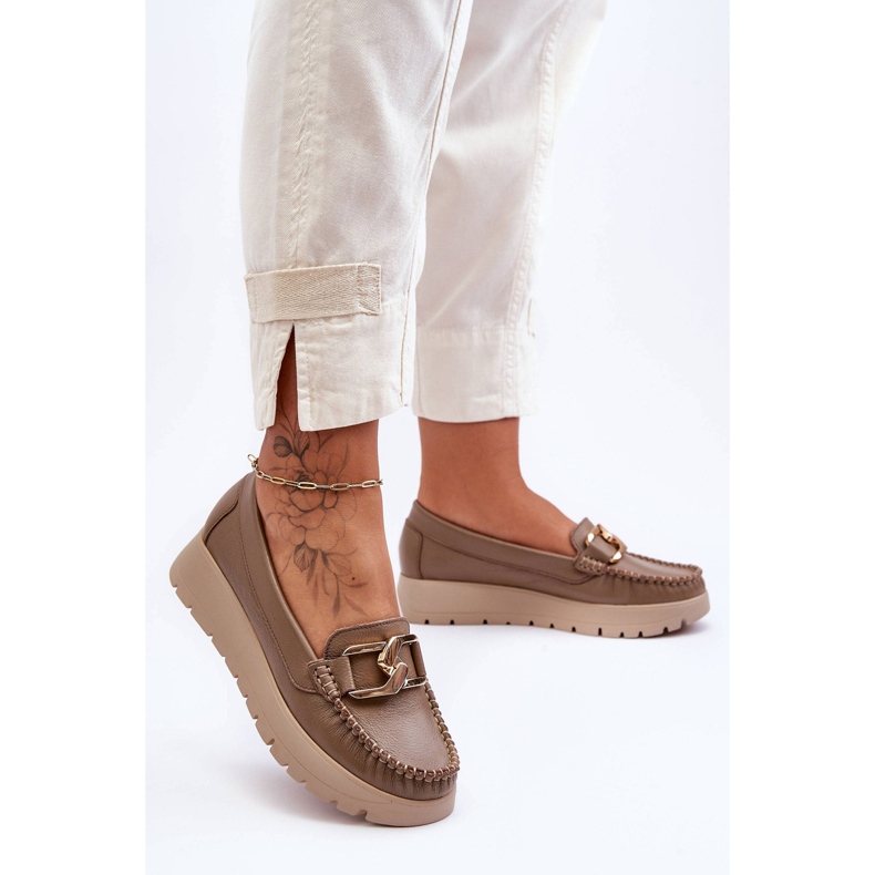 Lemar Mocassini con plateau in pelle con abbellimenti Dark Beige Desmond 2