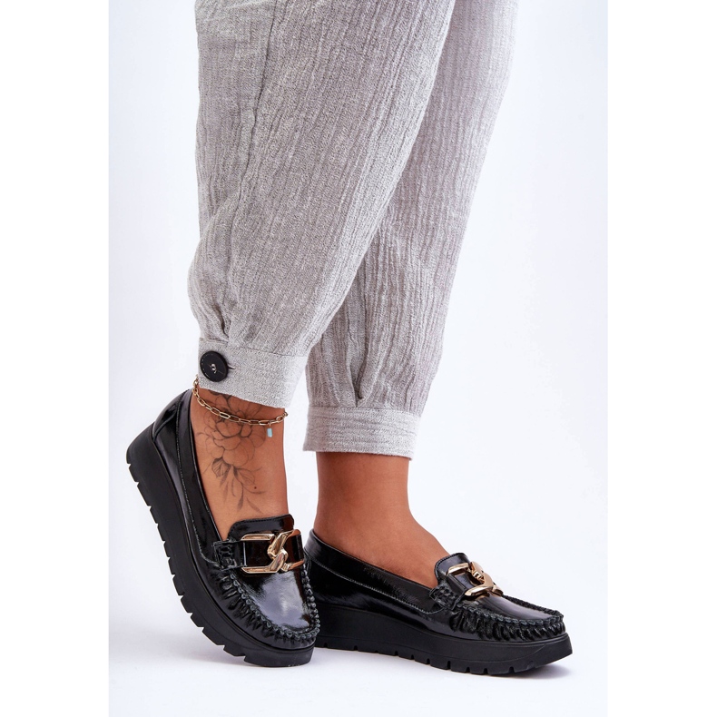 Lemar Mocassini con plateau Desmond in pelle nera con abbellimento nero 2