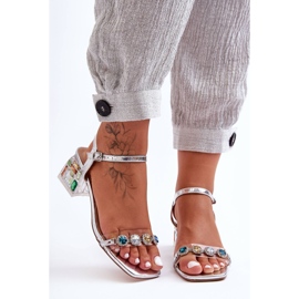 Sandali da donna su tacchi alti con cristalli argento S.Barski MR1037-01 d'argento 1
