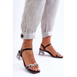 Sandali da donna su tacchi alti con cristalli neri S.Barski MR1037-01 nero 1