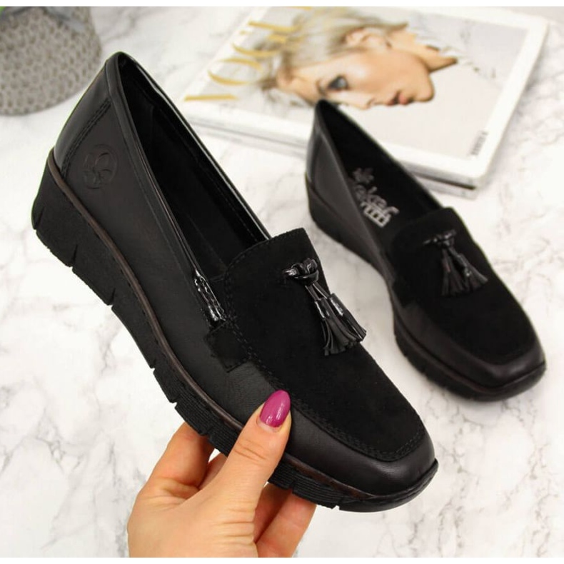Scarpe con zeppa nere Rieker W RKR395 nero 1