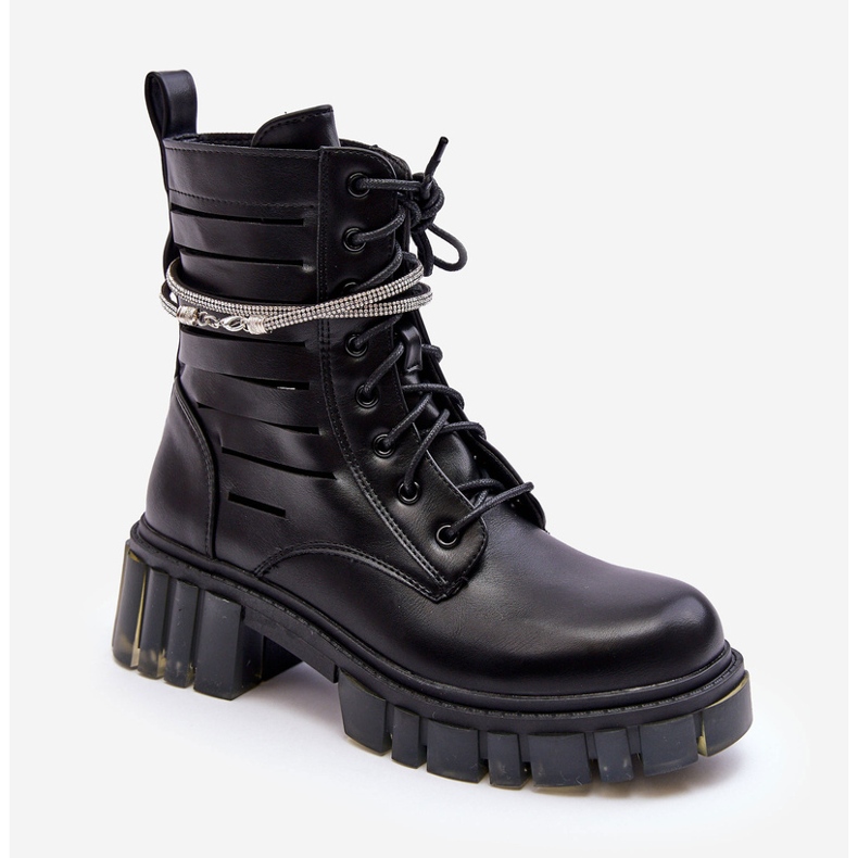 Stivali da lavoro Rocky neri alla moda con cinturino decorativo nero 2