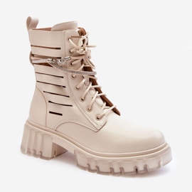 Stivali da lavoro alla moda con una striscia decorativa Beige Rocky 1