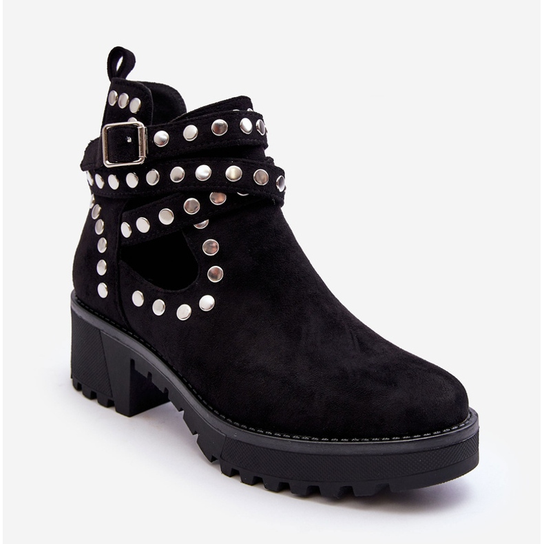 Stivali Da Donna In Camoscio Con Borchie Decorative Neri Bella nero 2