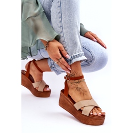 Sandali eco-inola femminile per zeppe marroni-beige marrone 2
