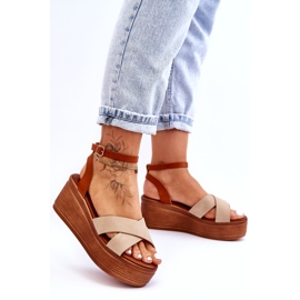Sandali eco-inola femminile per zeppe marroni-beige marrone 1