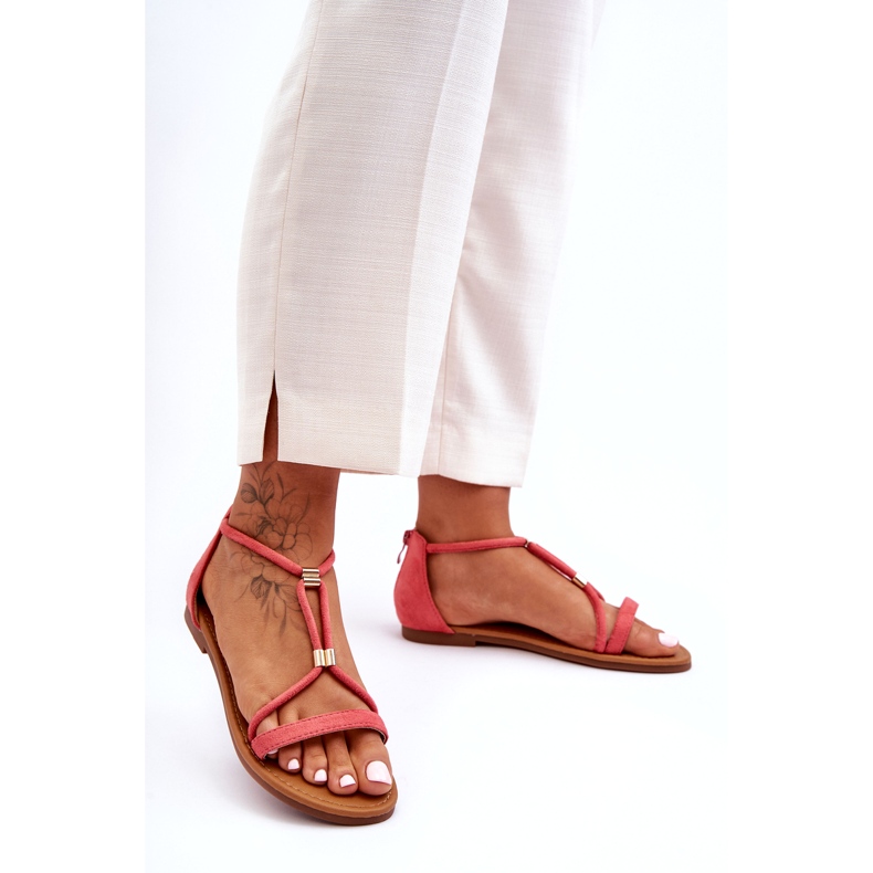 C'M Paris Sandali piatti da donna con cerniera corallo corallo rosso 4