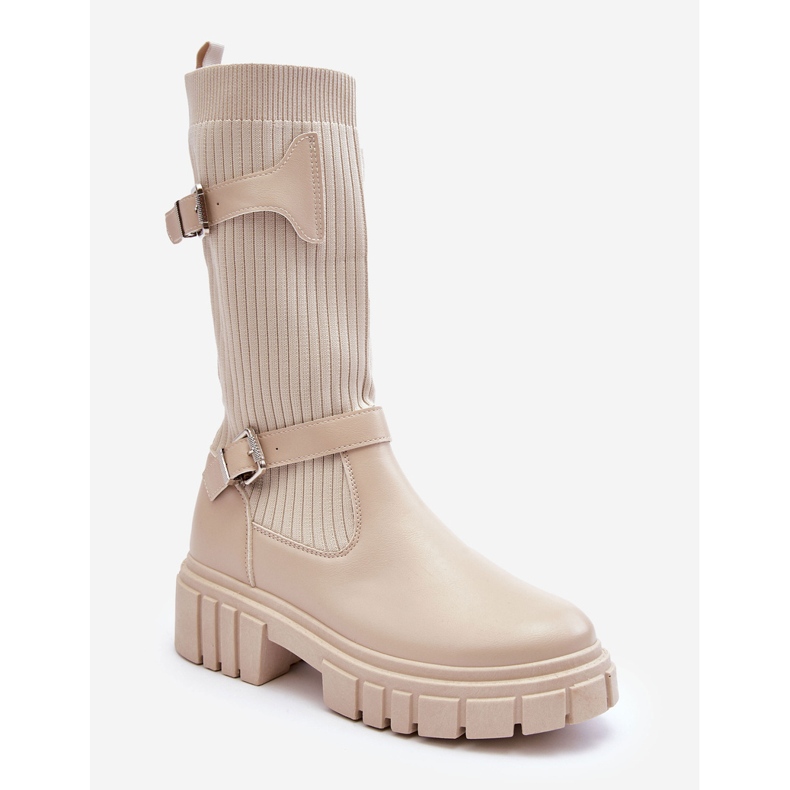 Stivali Calzino Donna Beige Abroze 1
