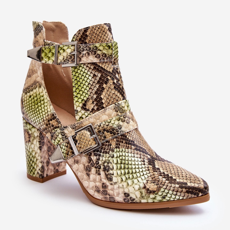 Stivali alla moda su un tacco con ritagli Suelo beige-verde 1