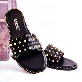 S.Barski Pantofole in pelle da donna con ornamento nero 2