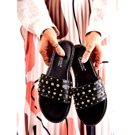 S.Barski Pantofole in pelle da donna con ornamento nero 3