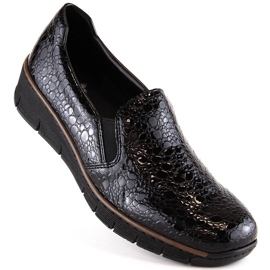 Comode scarpe da donna laccate nere Rieker 53766-45 nero 1