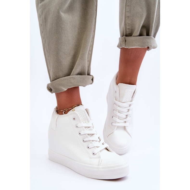 Sneakers Donna Big Star in Pelle con Zeppa MM274002 Bianche bianca 1
