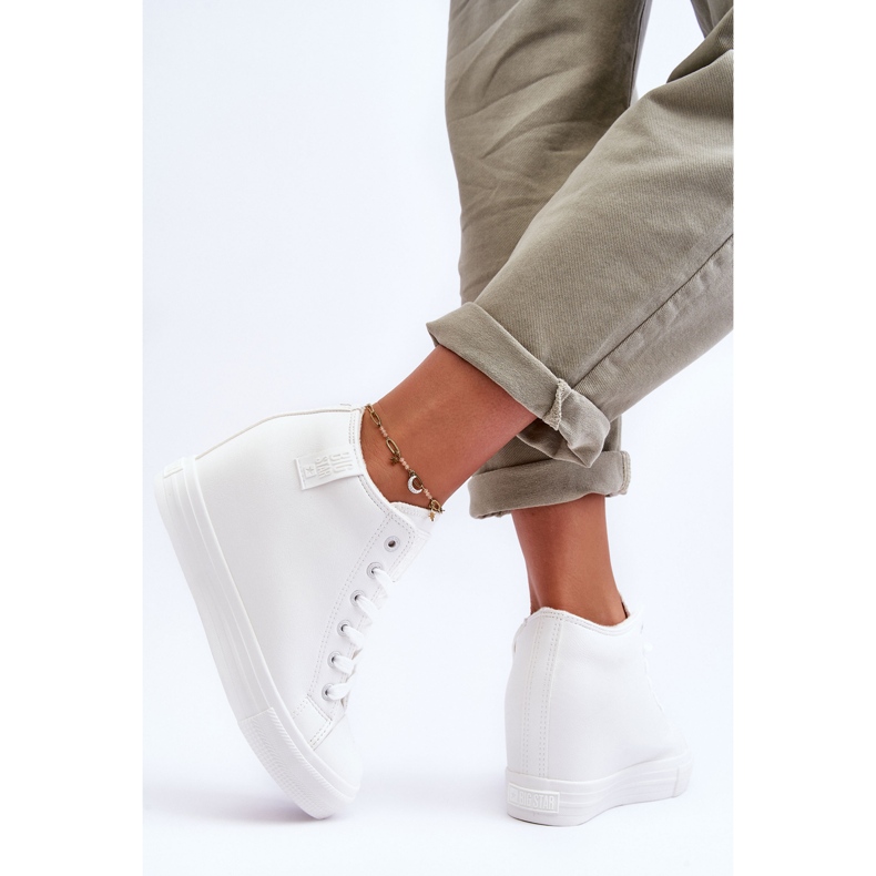 Sneakers Donna Big Star in Pelle con Zeppa MM274002 Bianche bianca 2