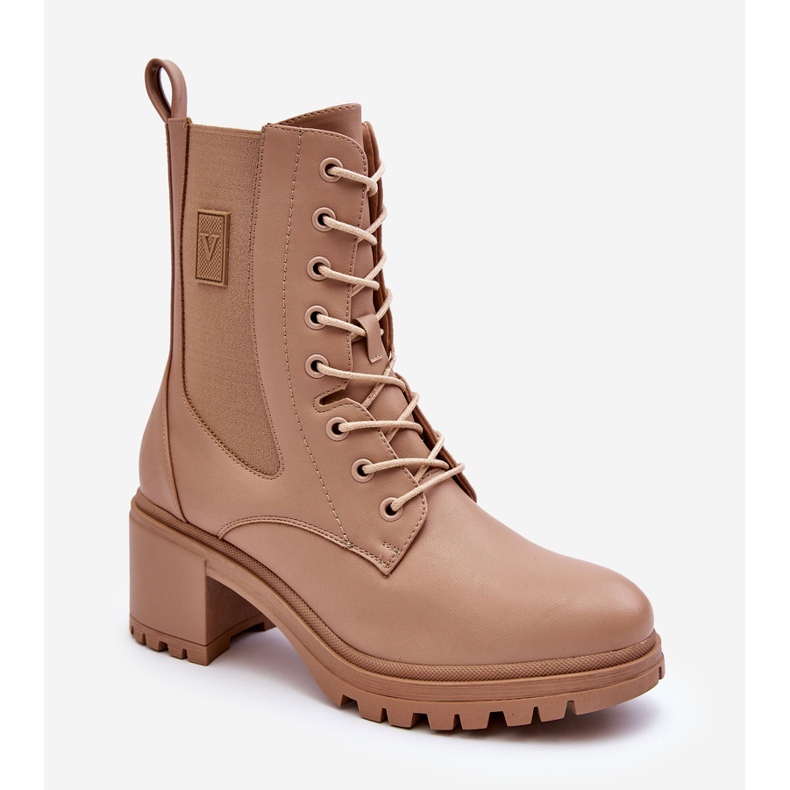 Vinceza Stivaletti in Pelle da Donna Beige Esnar 2
