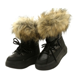 News Stivali da neve femminile con pelliccia 23SN26-6567 Nero 5