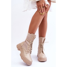 Stivali Worker Donna Allacciati Beige Marlissa 1