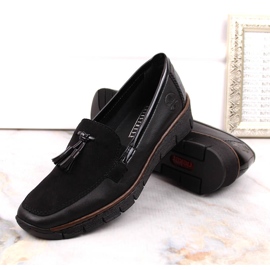 Scarpe con zeppa da donna in pelle nera Rieker 53771 nero 1