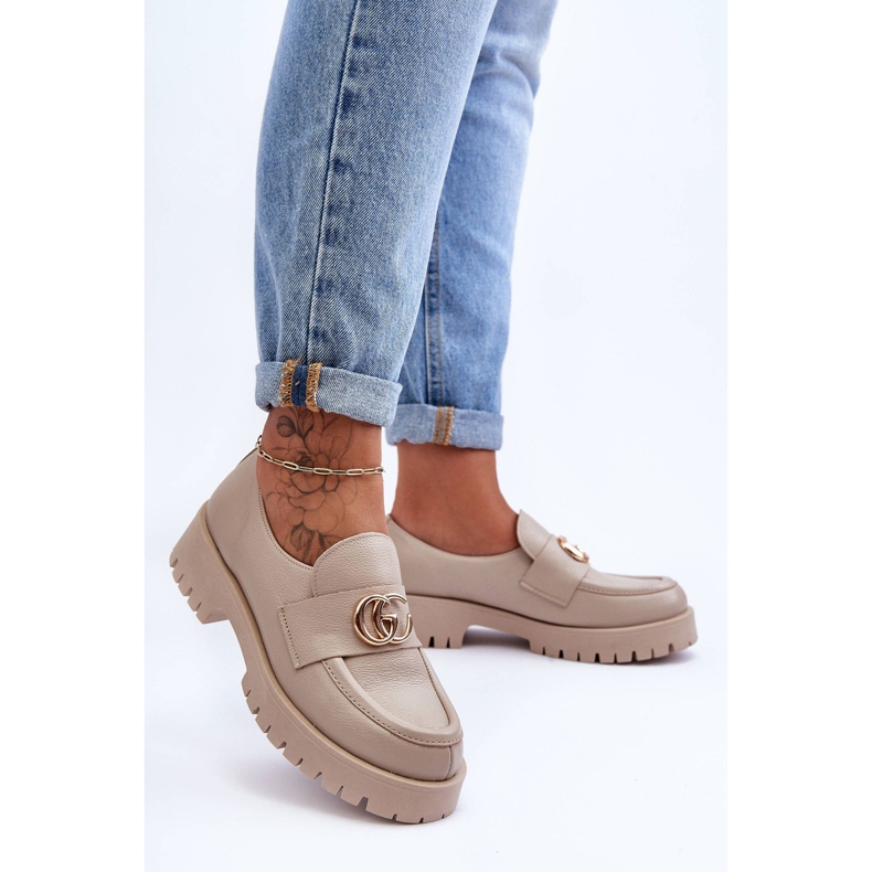 Laura Messi Scarpe Da Donna In Pelle Con Decoro Rosefalls Beige 1