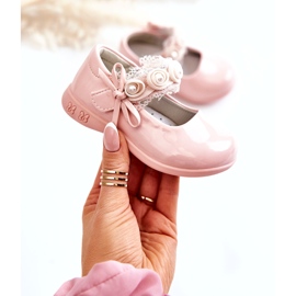 Ballerine da bambina in velcro rosa con pizzo 1