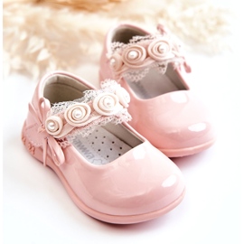 Ballerine da bambina in velcro rosa con pizzo 2