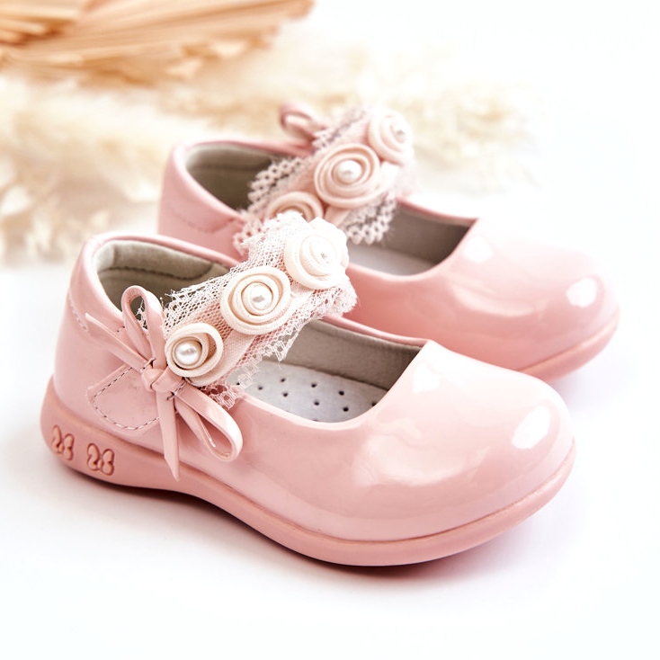 Ballerine da bambina in velcro rosa con pizzo 3