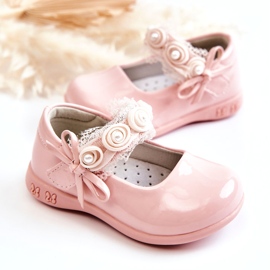 Ballerine da bambina in velcro rosa con pizzo 4