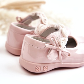 Ballerine da bambina in velcro rosa con pizzo 5