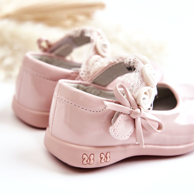 Ballerine da bambina in velcro rosa con pizzo 5