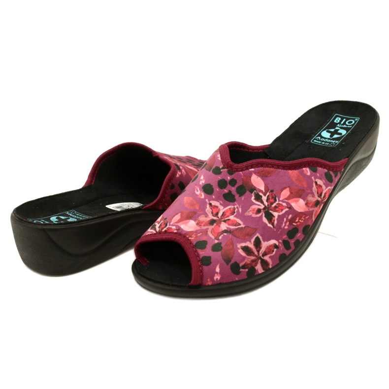 Pantofole da donna in velluto Adanex 28344 Marrone con fiori nero 4