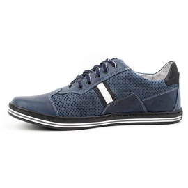 Polbut Scarpe casual da uomo in pelle 1801P blu navy con bianco 1