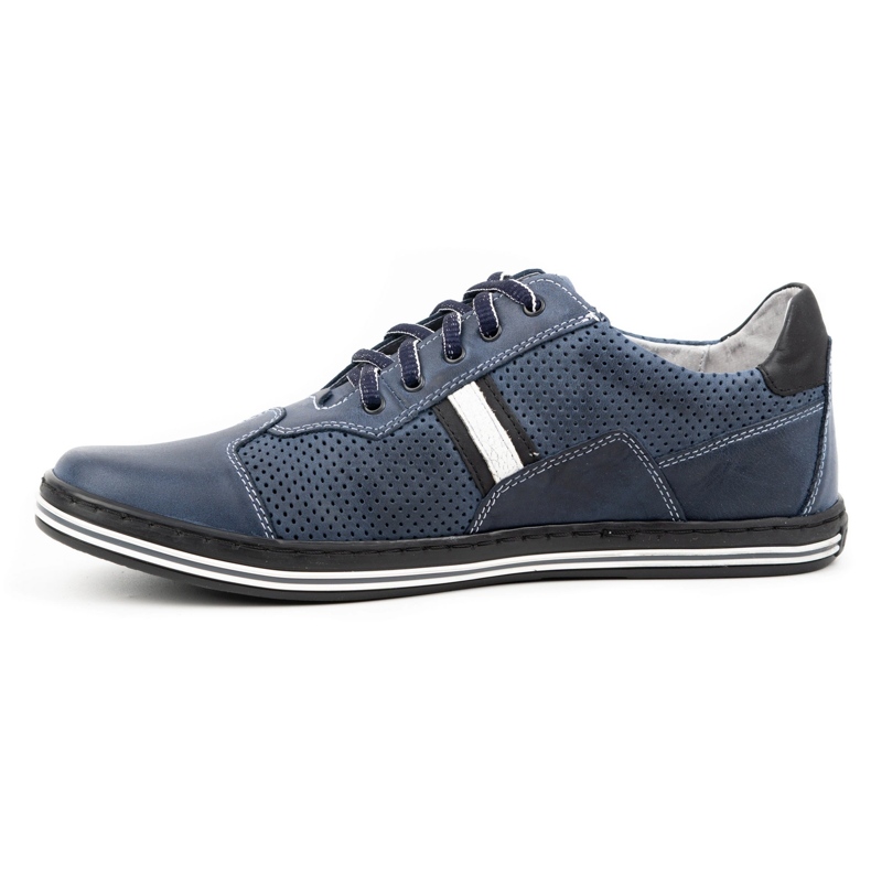 Polbut Scarpe casual da uomo in pelle 1801P blu navy con bianco 1