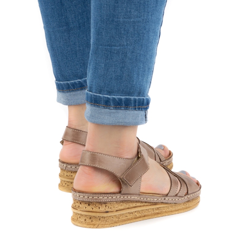 WASAK Comodi sandali da donna in pelle 0658W marrone beige 1