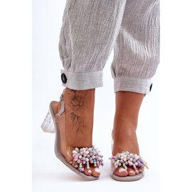 Sandali alla moda decorati su un tacco grigio S.Barski MR1037-23 1
