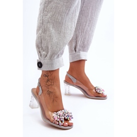 Sandali alla moda decorati su un tacco grigio S.Barski MR1037-23 2