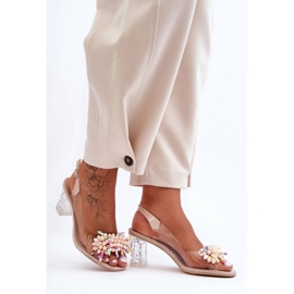 Sandali Alla Moda Decorati Su Tacco Beige S.Barski MR1037-23 1
