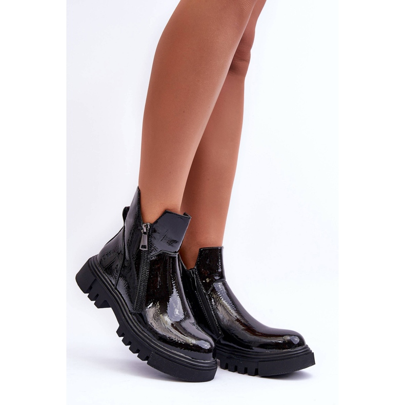 Stivali di vernice sulla piattaforma e tacchi piatti Black Seah nero 1