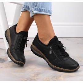 Scarpe slip-on in pelle Rieker W RKR609 nere nero 1