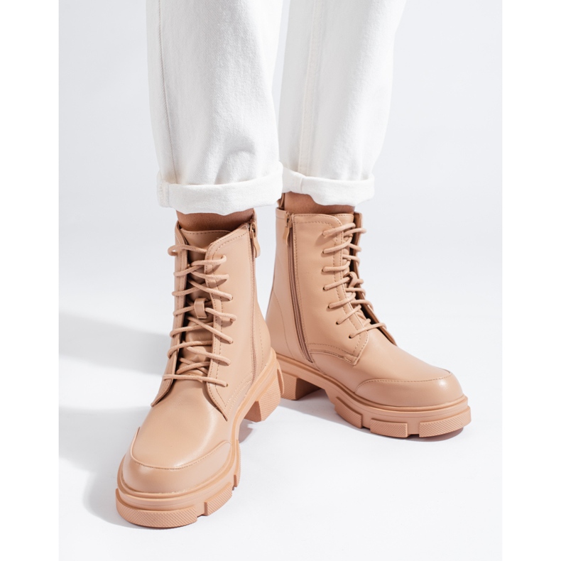 Borsa stringata da donna beige 2