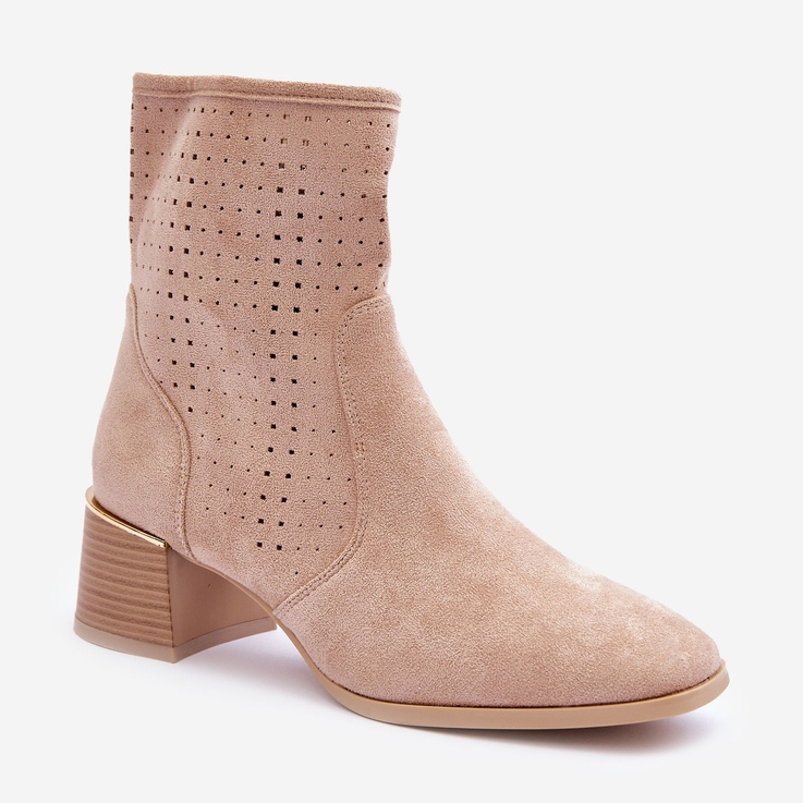 Stivali con tacco alto traforati in pelle scamosciata Perle beige 1